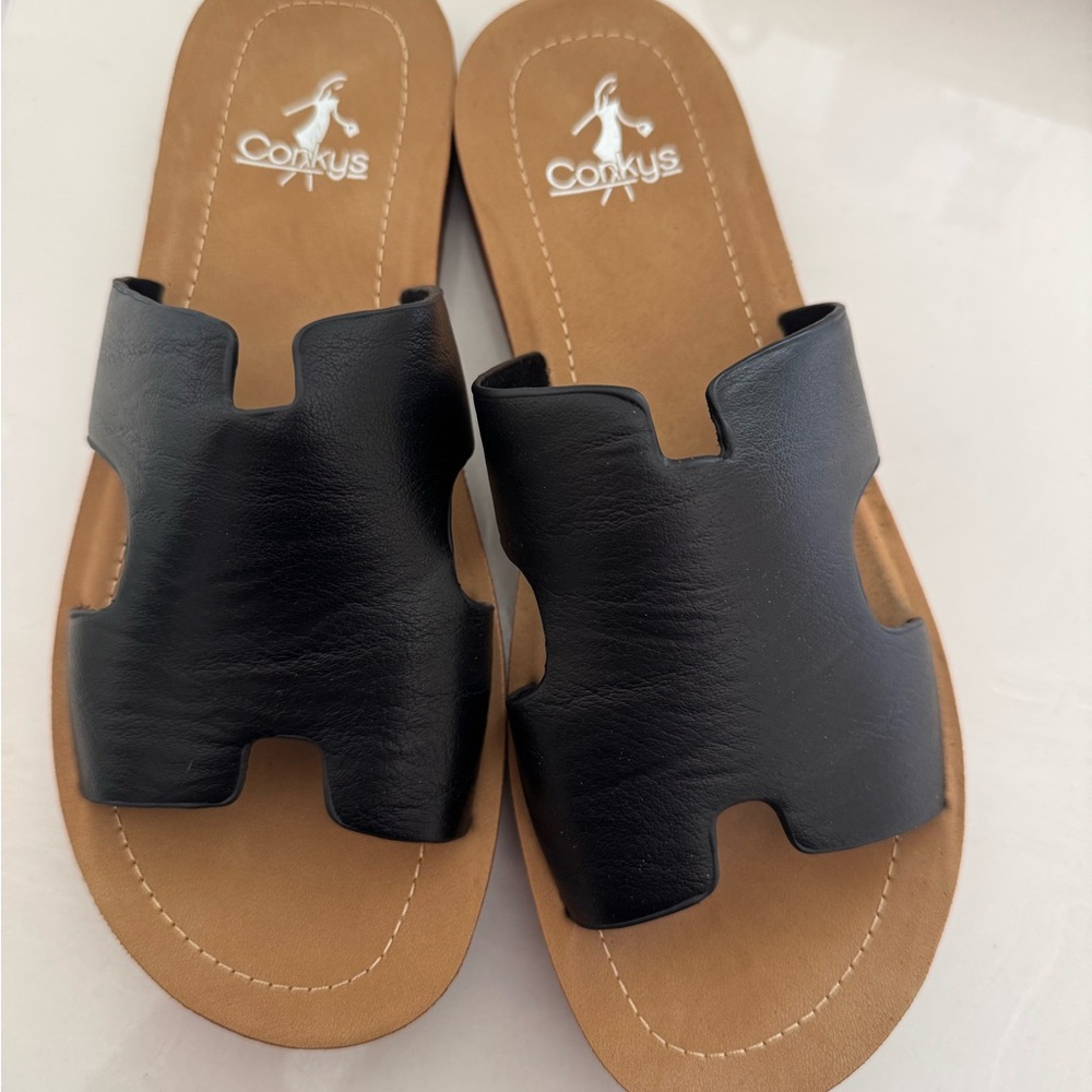 NEW Corkys Black Slide Sandals Size 8